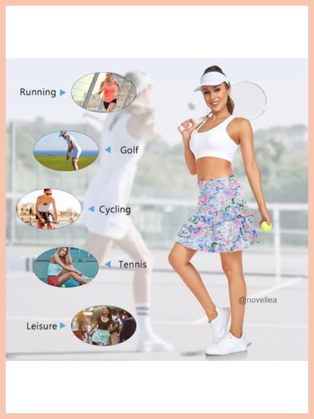 Women's Ruffle Pleated Golf Skort Athletic Tennis Pickleball Skirt with Pockets - Picture 5 of 6